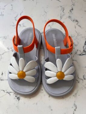 Mini Melissa Hip Bloomy Blue & Orange Daisy Sandals Toddler Size 9
